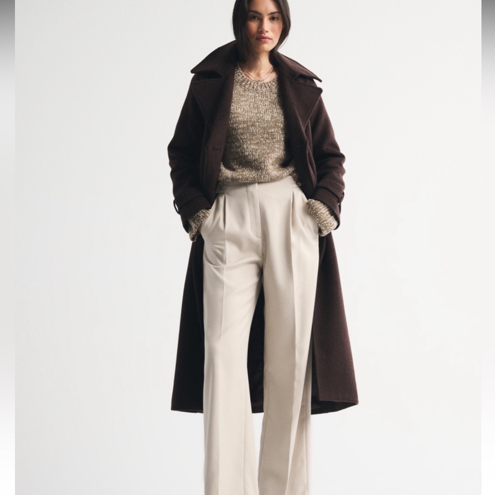 NWT 22S Womens Cream High-Waist Straight-Leg Trousers